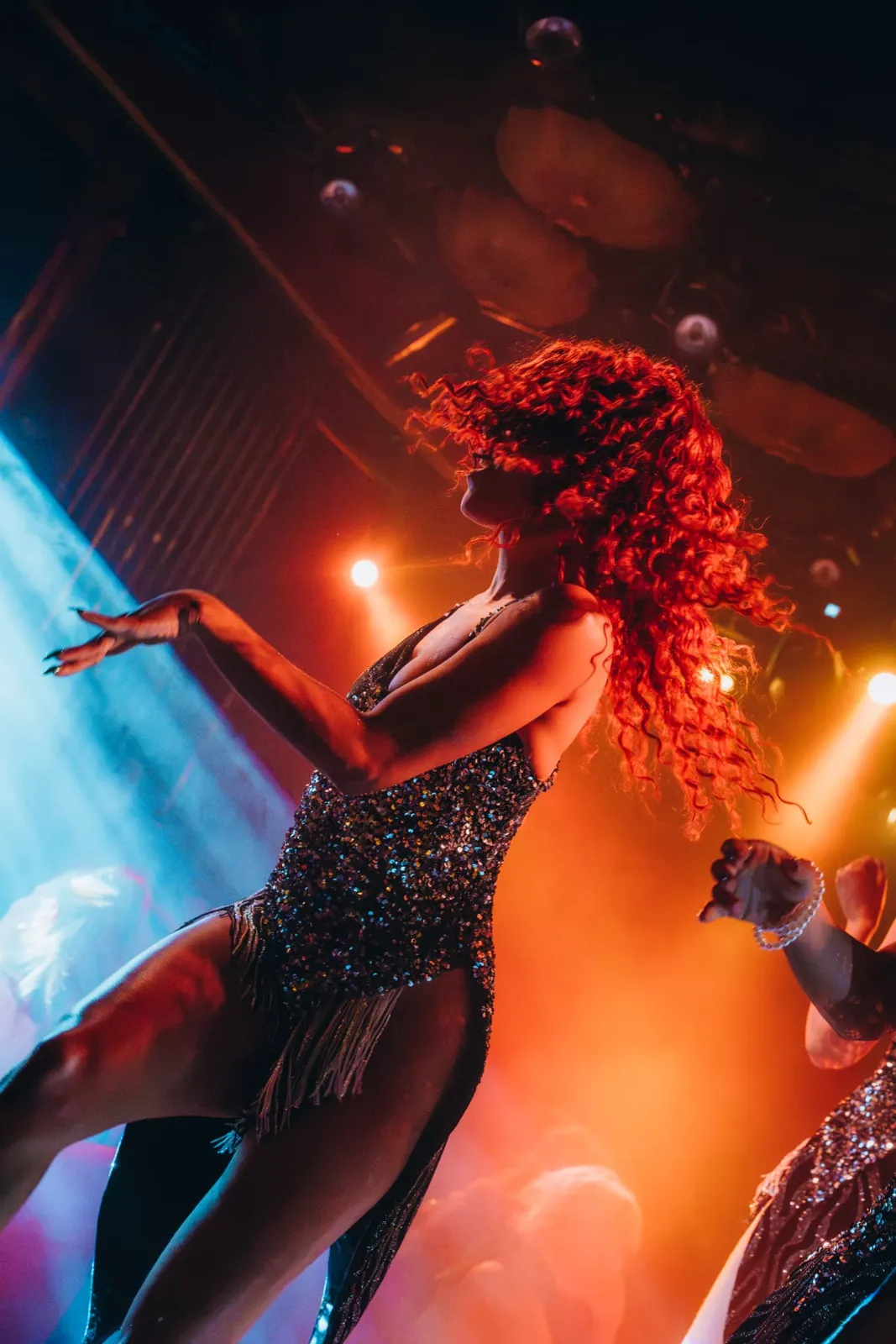 Performer in a sequin costume during Queen of Hearts at Le Souterrain
